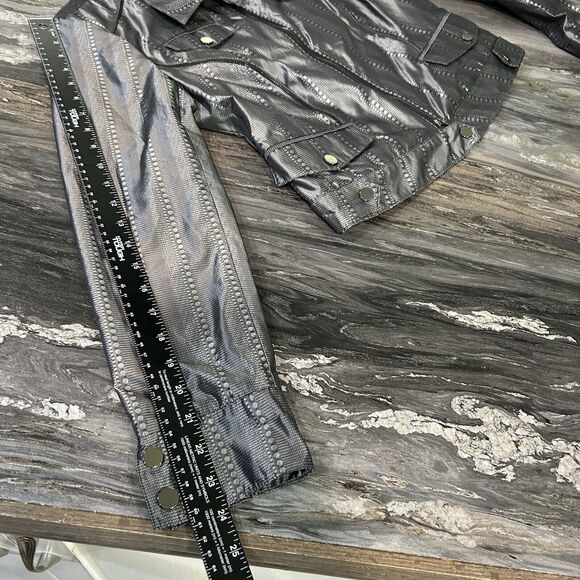 Womens Jacket 8 Full Zip Moto Gray Festival Event Grunge Rockabilly - Picture 8 of 11